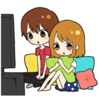 🖥 Anime, Casal, Assistindo TV, Desenho animado, Fofo, Emocional whatsapp sticker
