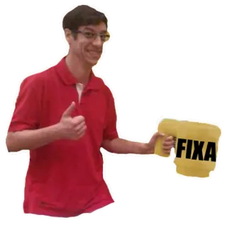 🍺 FIXA man, red shirt, thumbs up, FIXA, yellow telegram sticker