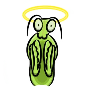 😇 louva-a-deus, inseto, halo, verde, desenho animado telegram sticker