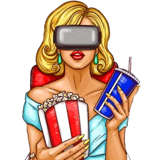 🍿 woman, popcorn, virtual reality, movie, drink, cinema, watching telegram sticker