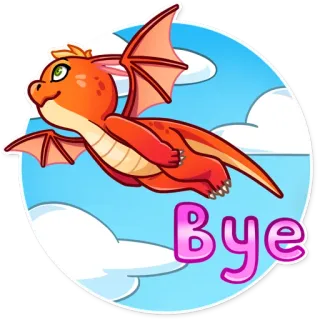 👋 Bye dragon, dessin animé, volant, mignon, animal, ciel, nuages, au revoir telegram sticker