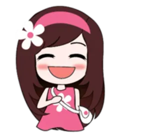 😁 卡通, 女孩, 花, 粉色, 快乐, 微笑 whatsapp sticker