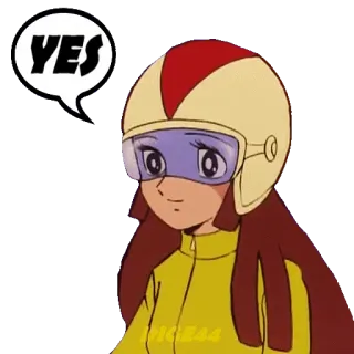 👍 YES шлем, женщина, да, пузырь речи whatsapp sticker