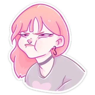 😡 fille, énervée, cheveux roses, dessin animé, autocollant, illustration whatsapp sticker