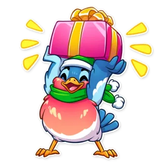 🎁 vogel, geschenk, weihnachten, cartoon, festlich, urlaub telegram sticker