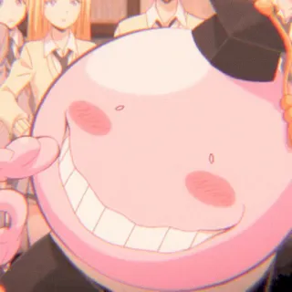 😀 Koro-sensei Assassination Classroom anime, formatura, sorriso, rosa, personagem telegram sticker