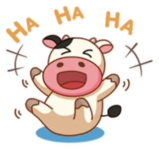 😝 HA HA HA krowa, śmiejący się, kreskówka, zwierzę, szczęśliwy telegram sticker