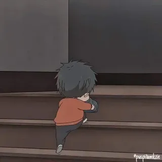 🙂 anime, dziecko, wspinaczka, schody, kreskówka telegram sticker