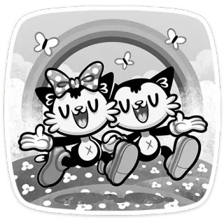 🌈 cat, cartoon, rainbow, cute, butterflies, field telegram sticker