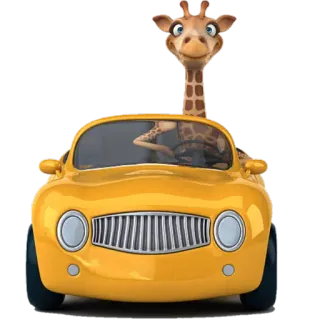 🚕 Giraffe, Auto, Gelb, Fahren, Cartoon, Tier telegram sticker