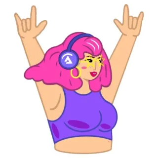 🙌 ผู้หญิง, ผมสีชมพู, หูฟัง, ร็อค, ปาร์ตี้, สนุก, เพลง telegram sticker