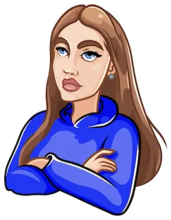 🙄 женщина, мультфильм, стикер, портрет, синий, серьезный telegram sticker