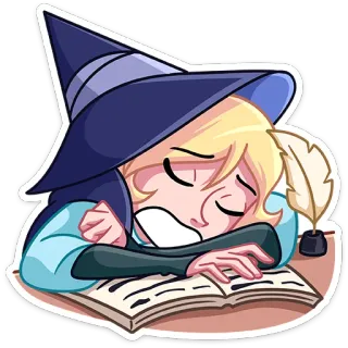 😴 Zauberer, Hexe, schläfrig, Buch, Magie, Stift, Schreiben telegram sticker