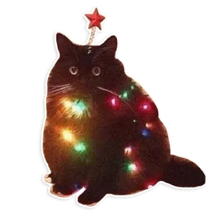 🎄 chat, Noël, fête, animal de compagnie, arbre, lumières, animal, festif telegram sticker