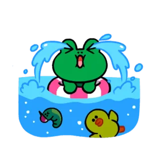 😢 grenouille, pleurer, triste, eau, flotte, dessin animé, animation, vert telegram sticker