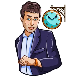 ⏱ ผู้ชาย, สูท, นาฬิกา, นักธุรกิจ, นาฬิกาข้อมือ, เวลา, การ์ตูน whatsapp sticker