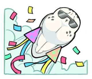 🥳 hibou, fête, confettis, célébration, lunettes de soleil, fun telegram sticker