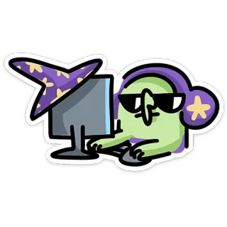 🖥 magicien, ordinateur, gamer, dessin animé, lunettes de soleil, casque audio, sticker whatsapp sticker