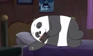 🌝 Panda We Bare Bears panda, orso, cartone animato, letto, telefono, sdraiato, carino telegram sticker
