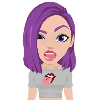 🤨 hoạt hình, cô gái, tóc tím, nháy mắt, Rolling Stones, lưỡi telegram sticker
