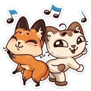 💃 chat, renard, danse, animaux, dessin animé, musique, mignon telegram sticker