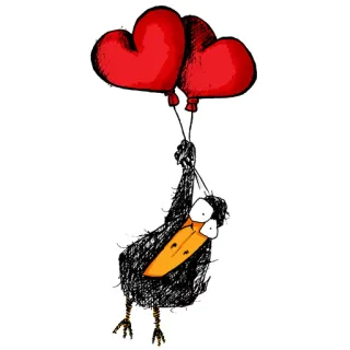 ❤ Bill the Cat Bloom County bird, cartoon, balloons, heart, love, illustration, cute telegram sticker