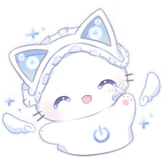 🤗 고양이, 귀여운, 카와이, 애니메이션, 스티커, 디지털 아트, 흰색 telegram sticker