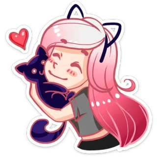 😻 girl, cat, heart, cute, pink hair, anime style, kawaii telegram sticker