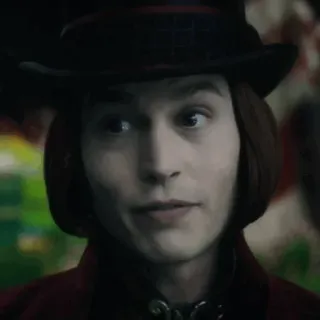 🎩 Willy Wonka Charlie and the Chocolate Factory Willy Wonka, Johnny Depp, Charlie und die Schokoladenfabrik, Film, Schokolade, Süßigkeiten, Hut, lustig telegram sticker