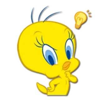 💡 Tweety Bird kreskówka, Tweety Bird, Warner Bros, myślenie, pomysł, żarówka telegram sticker
