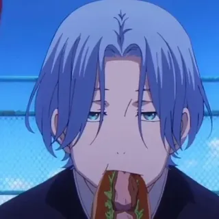 💎 anime, cartoon, character, eating, food, blue hair telegram sticker