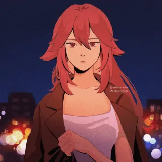🍡 Do not repost anime girl, red hair, city background, illustration, digital art, cartoon telegram sticker