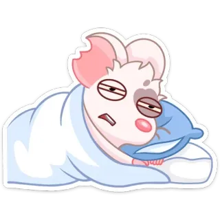 😴 мышь, сонный, кровать, уставший, милый, животное, мультфильм, подушка telegram sticker