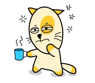 😥 고양이, 피곤한, 커피, 만화, 스티커, 지친, 졸린 telegram sticker