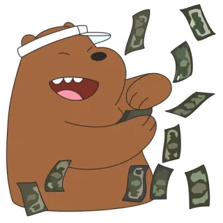 🤑 Grizzly Bear We Bare Bears orso, soldi, cartone animato, We Bare Bears, orso grizzly, adesivo telegram sticker