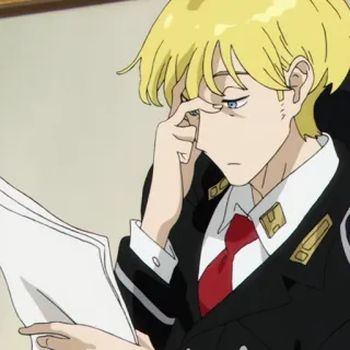 🚬 anime, tóc vàng, đồng phục, nhân vật, học tập telegram sticker