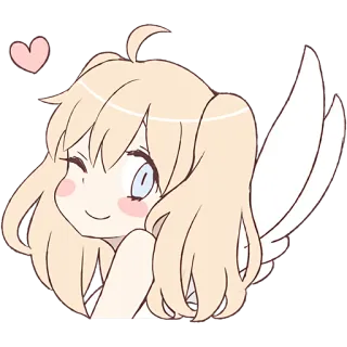 😉 kawaii, mignon, animé, ailes, ange, coeur telegram sticker