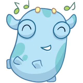 🎧 mignon, monstre, dessin animé, joyeux, musique, bleu whatsapp sticker