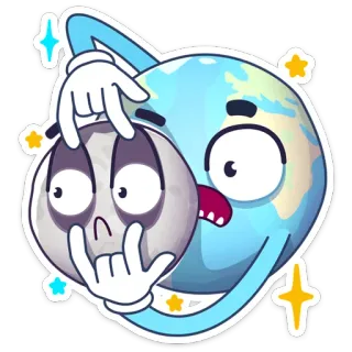 😳 ดาวเคราะห์, โลก, ดวงจันทร์, เศร้า, การ์ตูน, สติกเกอร์, อวกาศ, สีหน้า telegram sticker