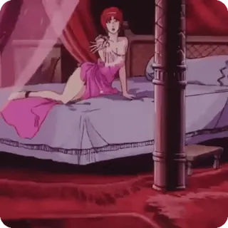 😔 anime, kobieta, łóżko, szlafrok, sypialnia, relaks, romans whatsapp sticker