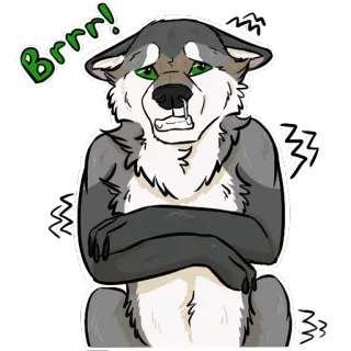 ⛸ Brrr! lobo, frío, animal, invierno, peludo, dibujos animados, helado, clima whatsapp sticker