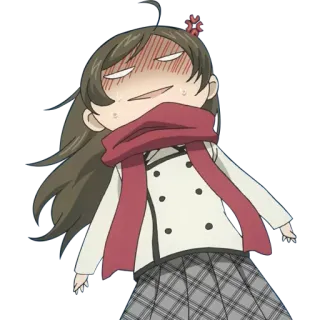 💢 Anime, Ragazza, Arrabbiata, Sciarpa rossa, Arrossire, Cartone animato telegram sticker