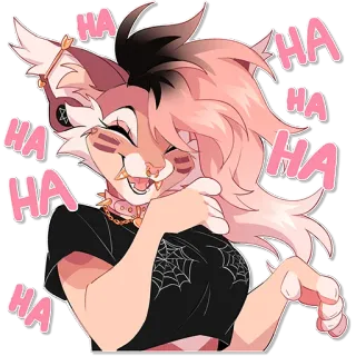 🤣 HA cat girl, furry, laughter, laughing, goth, anime style, cartoon, cheerful whatsapp sticker