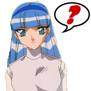 ❓ anime, ponto de interrogação, garota, desenho animado, personagem, cabelo azul, pensando telegram sticker