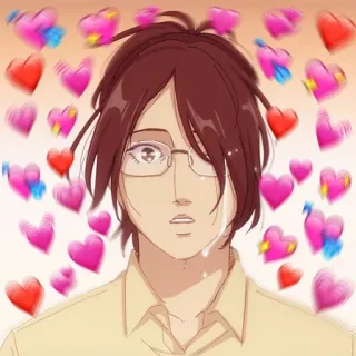 💗 Hange Zoë Attack on Titan anime, personagem, Hange Zoe, Ataque dos Titãs, corações, chorando, óculos telegram sticker