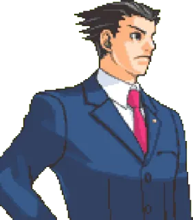 😐 Phoenix Wright Ace Attorney Phoenix Wright, Ace Attorney, lawyer, video game character, pixel art telegram sticker