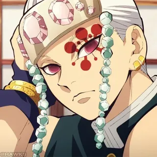 💎 Tengen Uzui Demon Slayer Аниме, Клинок, рассекающий демонов, Тенген Узуй, Раскраска лица, Драгоценности telegram sticker
