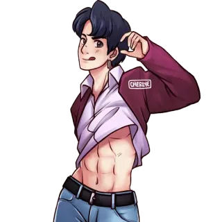 😛 CHERLINE männlich, Bauchmuskeln, oberkörperfrei, Cartoon, Figur, Mann, Illustration telegram sticker