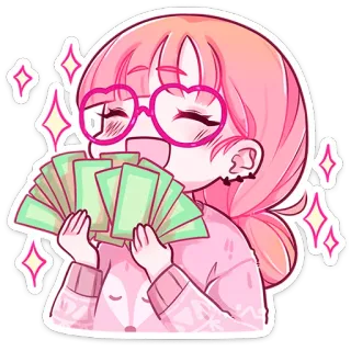 ⭐ money, cash, cartoon, pink, sparkles, wealth whatsapp sticker