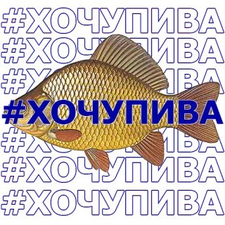 🐠 #ХОЧУПИВА poisson, carassin, hashtag, cyrillique whatsapp sticker